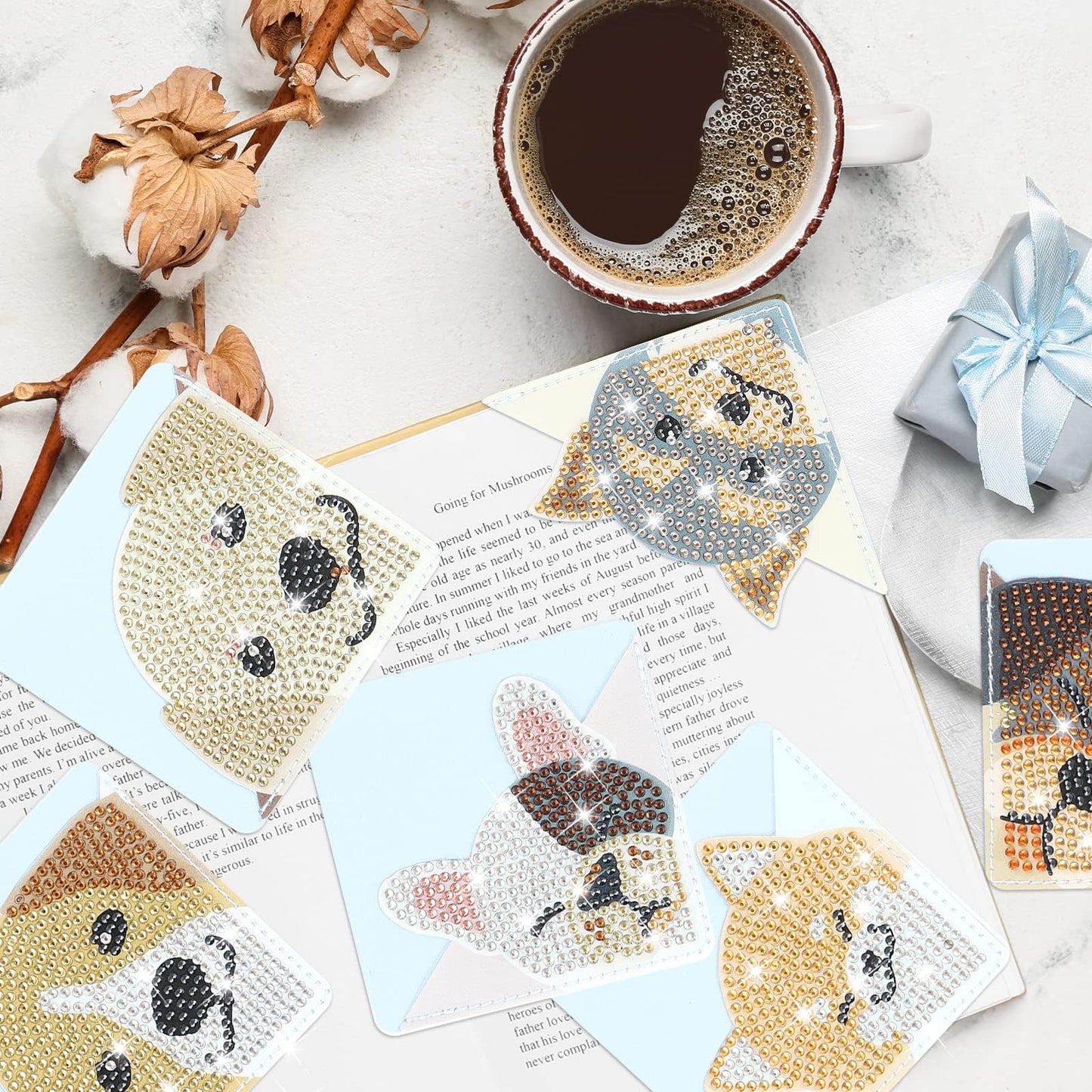 8 Pcs Dog Diamond Painting Corner Bookmark Dog 5D DIY Page Book Marks Triangle Book Lovers Gifts for Women Girls Art Craft Reading Lovers Presents