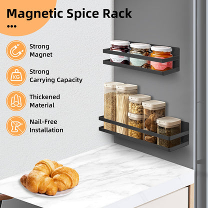 Uten Large Spice Rack for Refrigerator, 2 Pack Strong Magnetic Shelves, Moveable Fridge Organizer for Kitchen Holding Spices, Jars