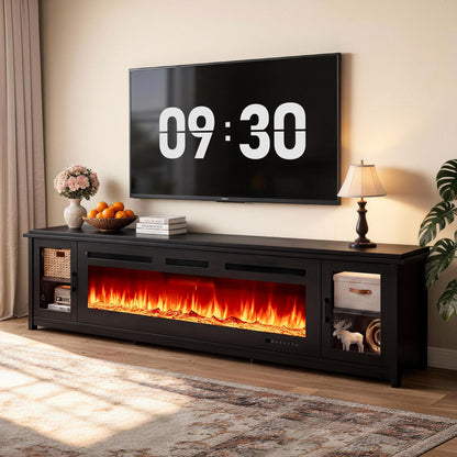 OneBlis 80" Fireplace TV Stand, Modern Entertainment Center with 50" Electric Fireplace for TVs Up to 90", TV Console for Living Room, All Black