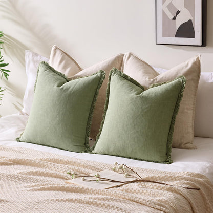 Chair,18x18 Inch Set 2,Sage Woaboy Decorative Linen Fringe Throw Pillow Covers Boho Farmhouse Soft Cushion Covers