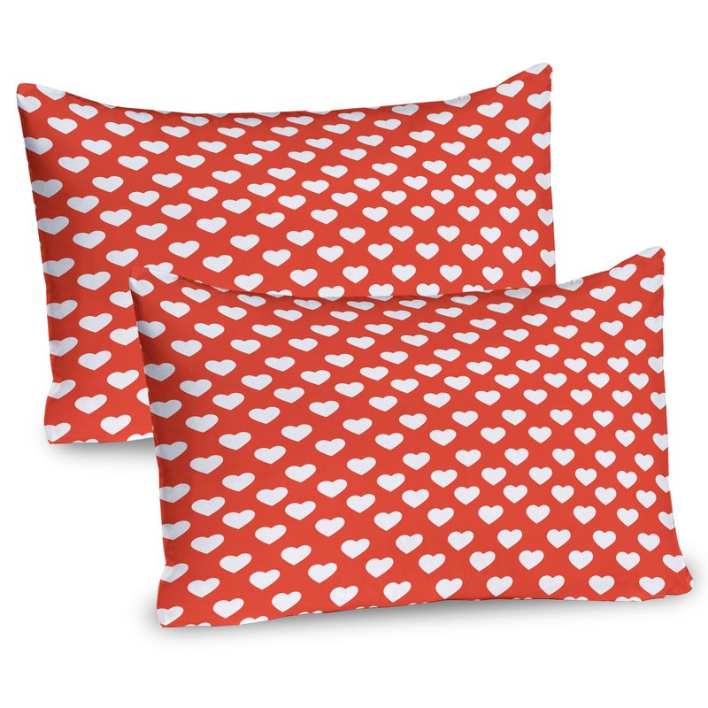 Ambesonne Valentine's Day Pillow Sham Set of 2, White Hearts on Vibrant Background Love Pattern for Romantic Couples, Quality Microfiber Bedding Item for All Seasons, 26" x 20", White Vermilion