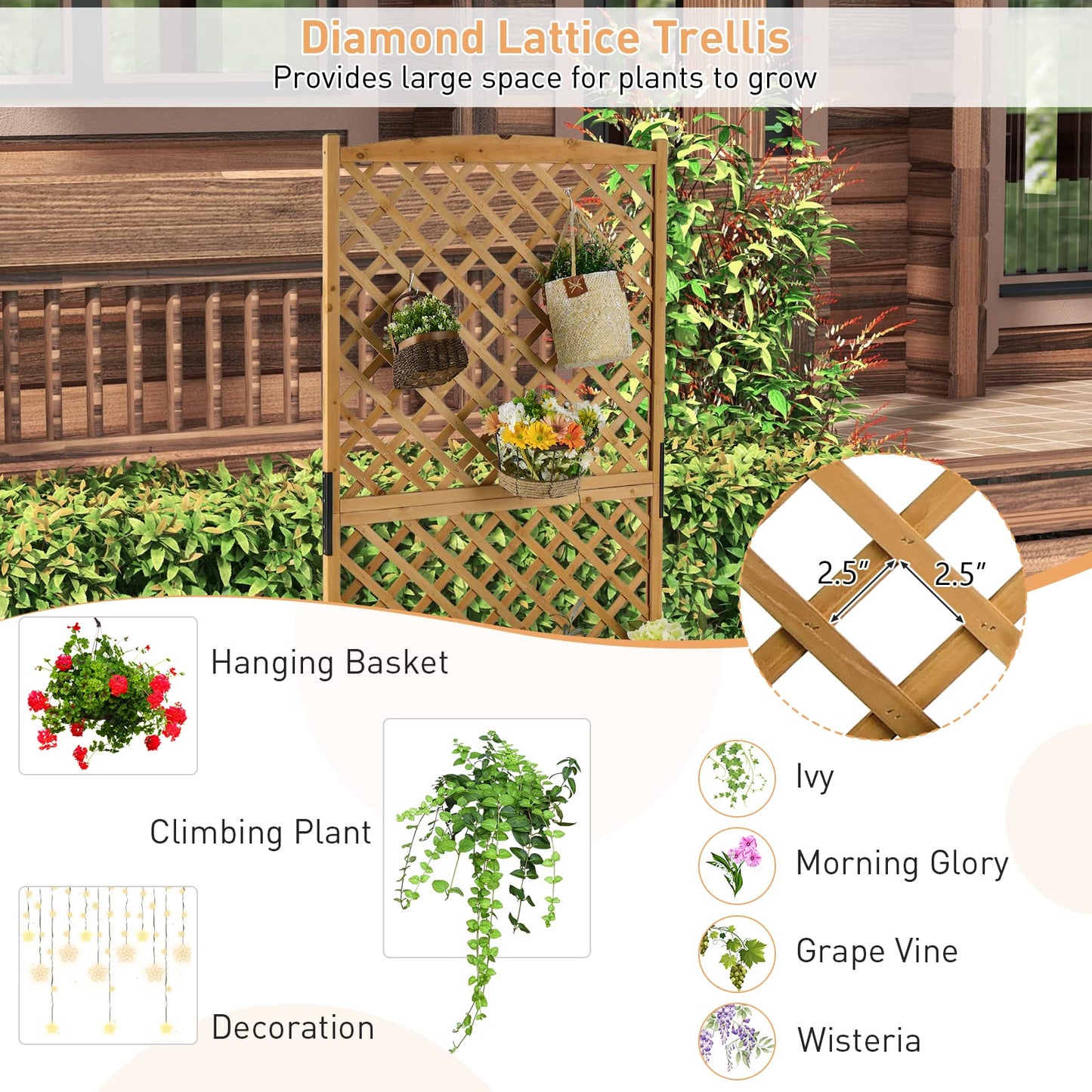 Giantex Raised Garden Bed with Trellis 2 Pack, 72'' Wooden Planter Box Outdoor w/Privacy Screen Roof, Large Vertical Garden Planter w/Drainage Holes for Climbing Plants, Patio Balcony Backyard