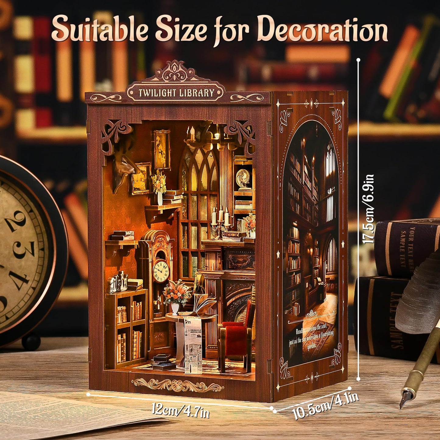 KERNOWO Book Nook Kit, DIY 3D Wooden Puzzles for Adults, Teens and Beginners, Miniature Tiny House Kit for Bookshelf Decor, Bookish Gift for Family, Friends, Book Lovers (Library)
