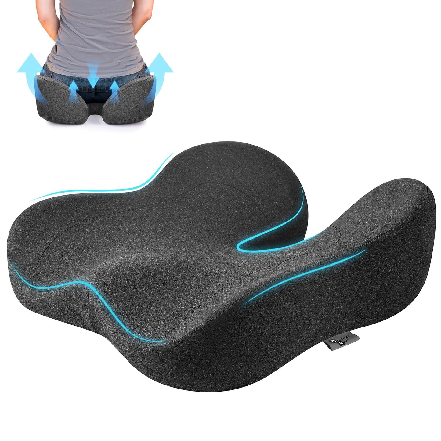 Soft Support Memory Foam Seat Cushion - Wide Cushion for Wide Hip Office Workers, Car Drivers - Sciatica,Tailbone Pain Relief,Office Chair Cushion & Car Seat Cushion (Gray)