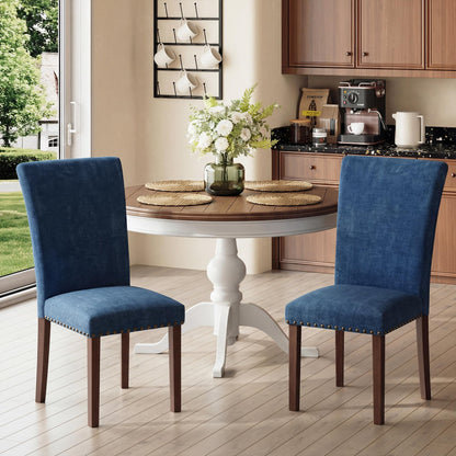 MALOL High Back Dining Chairs Set of 6, Upholstered Dining Room Chair with Wood Legs and Nailhead Trim, Modern Padded Kitchen Chairs for Dining Room/Restaurant, Dark Blue