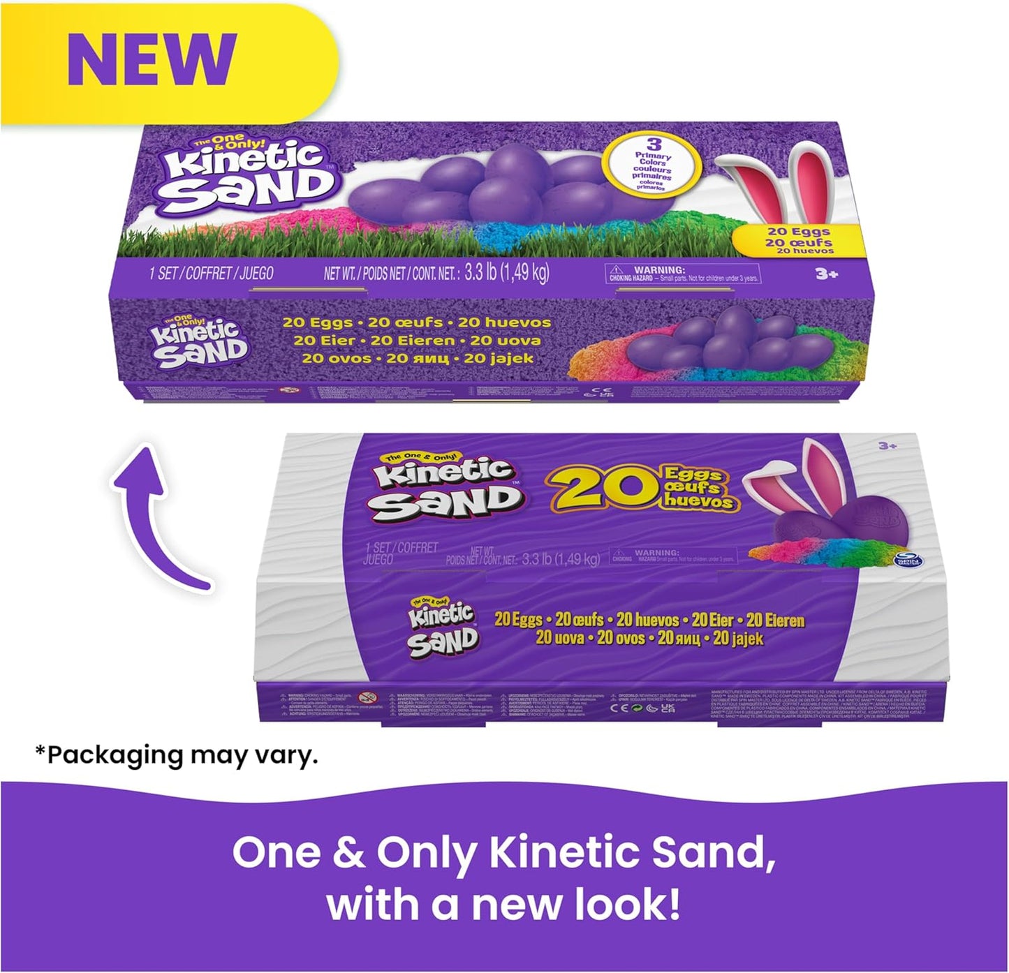 20-Pack 3.3lbs 3 Kinetic Sand, Eggs with Red, Yellow & Blue Play Sand for Egg Hunts, Party Favors & Goodie Bags