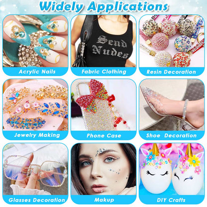 shynek B7000 Jewelry Glue with Rhinestones for Crafts, 6300Pcs Rhinestones with Gems Adhesive for Shoes Cloth Fabric with Picker Pencil for Crafting Diamond Art Graduation Cap Decorations