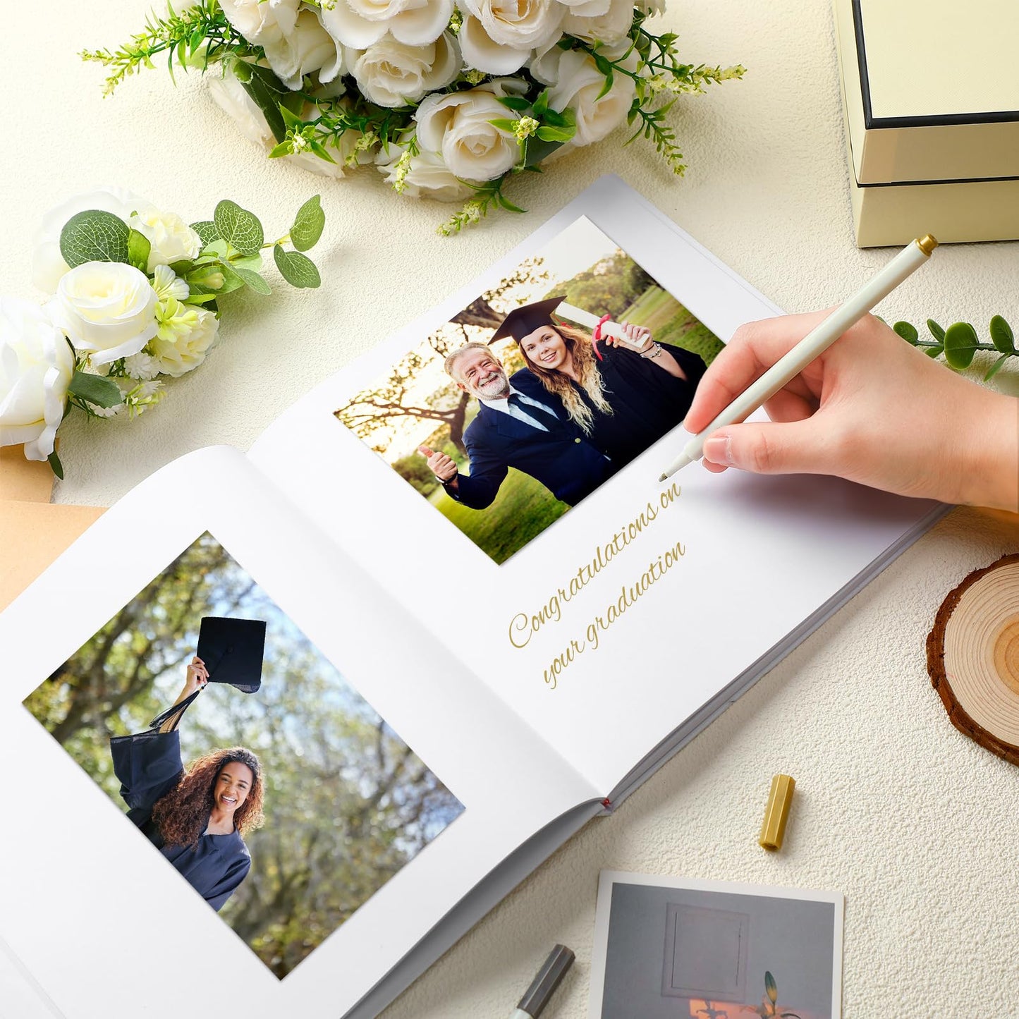 Humyoun 2026 Graduation Guest Book 8.7'' x 8.7" with 2 Markers Graduate Scrapbook Class of 2026 Picture Book Hardcover Rose Gold Foiled Photo Album for Graduation Party Supply Graduate Gifts 144 Pages