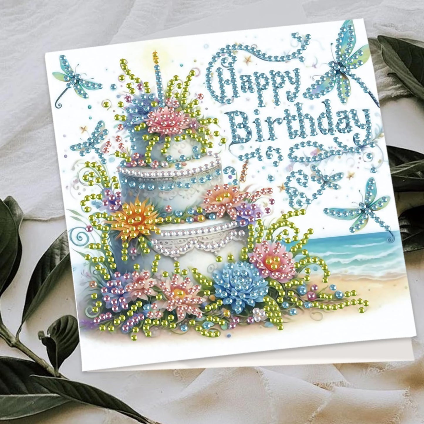 JISHSHAY 6 PCS Diamond Painting Happy Birthday Cards Flower Cake Diamond Art Greeting Cards with Envelopes Gem Art Gem Painting Embroidery Kit Mosaic Kits for Adults with Special Shape Drills