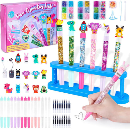 Subao 55+ DIY Glitter Gel Pens Making Kit,Pen Creator Studio,Make Your Own 15 Sparkly Cute Pens,Creative Arts and Crafts for Kids Ages 5 6 7 8,Birthday Christmas Gifts for Girls 9 10 11 12 Years Old