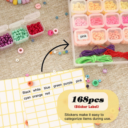 Megoogo 3 Pack 56 Grids Bead Organizer Storage Boxes, 168 Slots Diamond Art Painting Storage Containers with Movable Dividers, Clear Plastic Organizer Box with Labels for Crafts Supply Beads Buttons