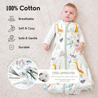 Yoofoss Baby Sleep Sack - 100% Cotton Wearable Blanket for Infants 6-12 Months | Lightweight 2-Way Zipper, Giraffe
