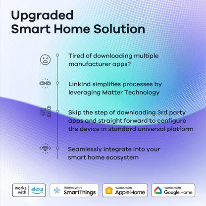 Linkind Matter Smart Light Bulb, Smart Bulbs Work with Apple Home, Siri, Alexa, Google Home, SmartThings, Color Changing Light Bulbs Music Sync RGBTW, Mood Lights, 2.4Ghz WiFi A19 E26 60W 800LM 6 Pack