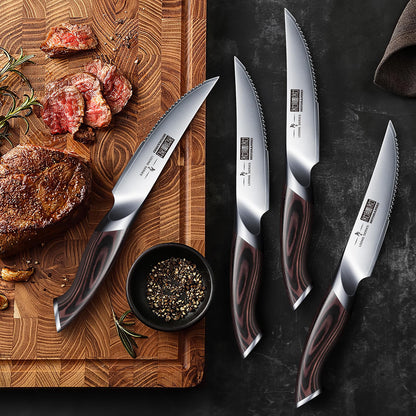 HOSHANHO Steak Knives Set of 6 with Block, 4.5 Inch Serrated Steak Knife Set, Japanese High Carbon Steel Kitchen Steak Knives with Ergonomic Handle