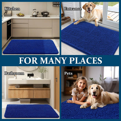 OLANLY Dog Door Mat - Absorbent Non-Slip Mud Mat for Indoor Use | Quick Dry Chenille, 70x35, Royal Blue