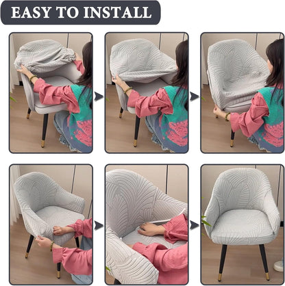 Curved Back Dining Chair Covers with Armrest, Stretch Accent Dining Room Chairs Covers Slipcovers with Arms, Office