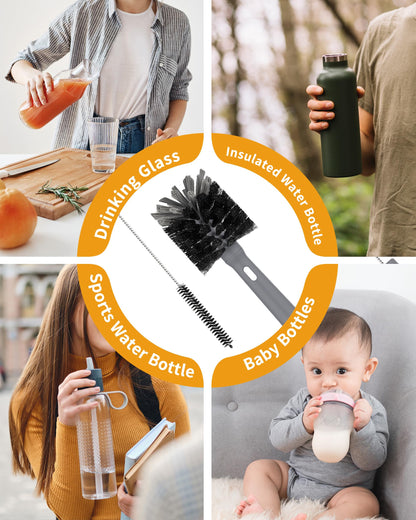 MR.SIGA Water Bottle Brush and Straw Cleaner Brush, Long Handle Bottle Cleaner Brush, 2 in 1 Bottle Cleaning Brush for Sports Bottles, Baby Bottles, Mugs, Straws, Gray