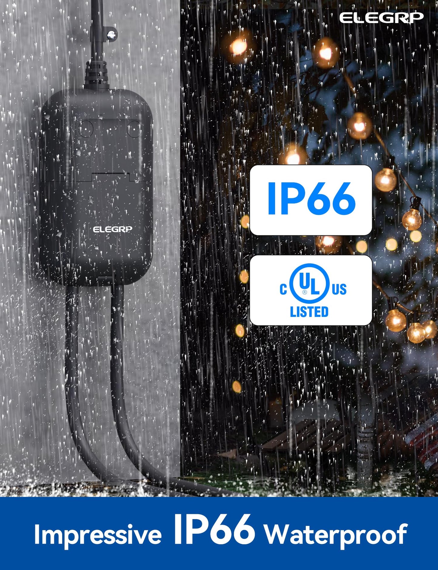 ELEGRP PQR20 Outdoor Smart Plug Waterproof IP66, WiFi Plug with 2 Individually Sockets, Compatible with Alexa & Google Assistant, Smart Outdoor Outlet for String Lights, UL Certified, 2 Pack, Black