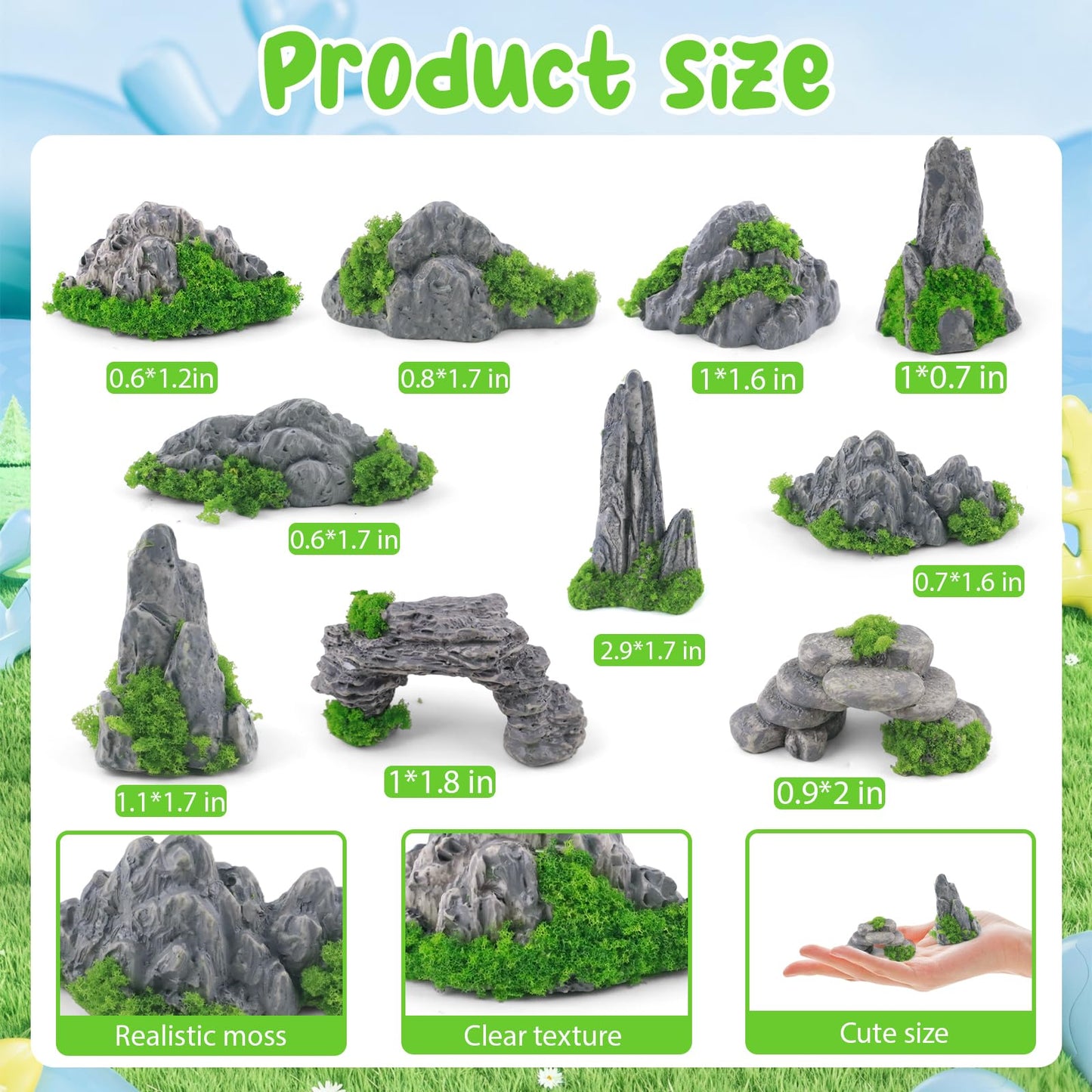 Rismise Diorama Rocks 10pcs Diorama Supplies Fake Rocks Artificial Garden Figurine Stone Scene Accessories Stone Miniature Stones Rock for Micro Train Railway Sand Table Landscape Garden Accessories