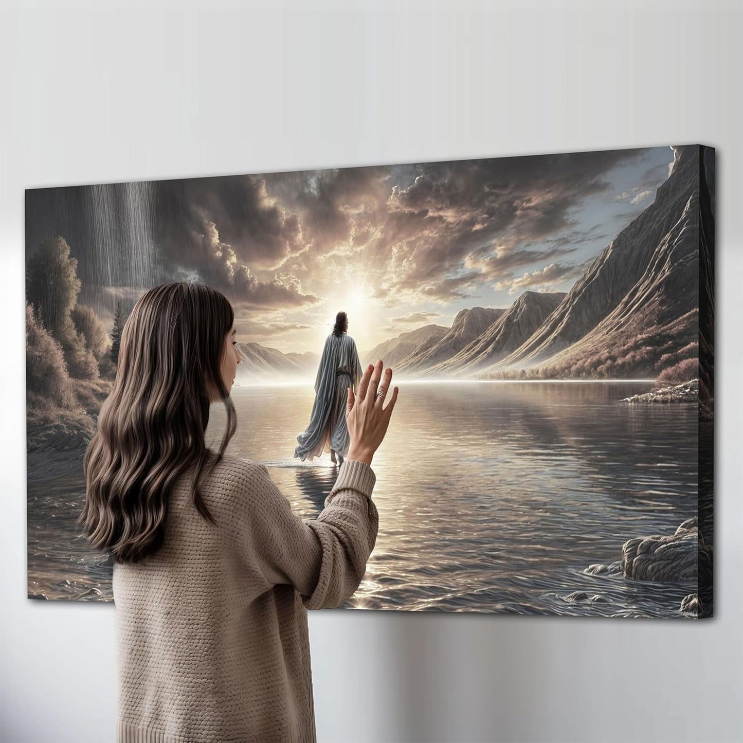 TAILORED CANVASES Jesus Walking on Water Wall Art - Framed Christian Decor for Living Room & Church | 60x30