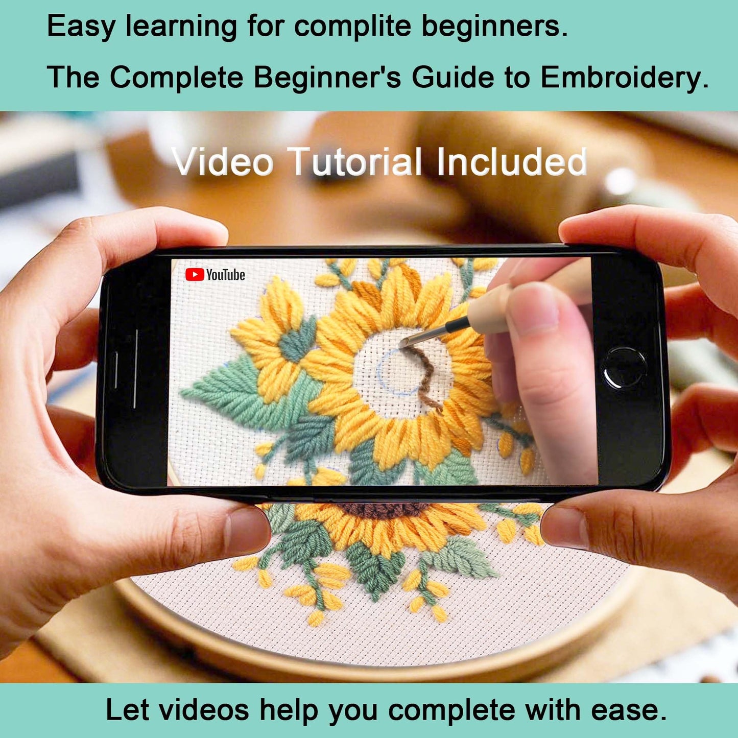 REEWISLY Punch Needle Embroidery Starter Kits for Beginners Flower and Grass Patterns.3Ps Embroidery Hoops,Color Threads,Instructions and Needles,DIY Adults Embroidery, Video Teaching