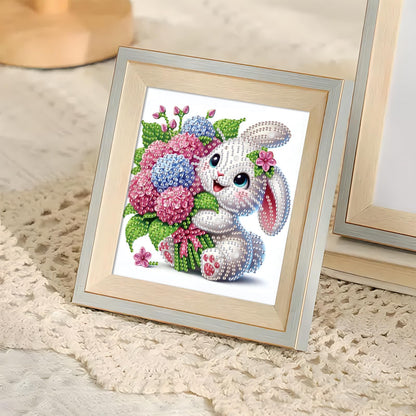 Diamond Painting Kit, 5D DIY Rabbit and Hydrangea, Special Shape Crystal Artificial Diamond Art Partial Mosaic Handicraft for Beginners, Wall Decor Gift For Bedroom, Office, Living Room 6.7x6.7in