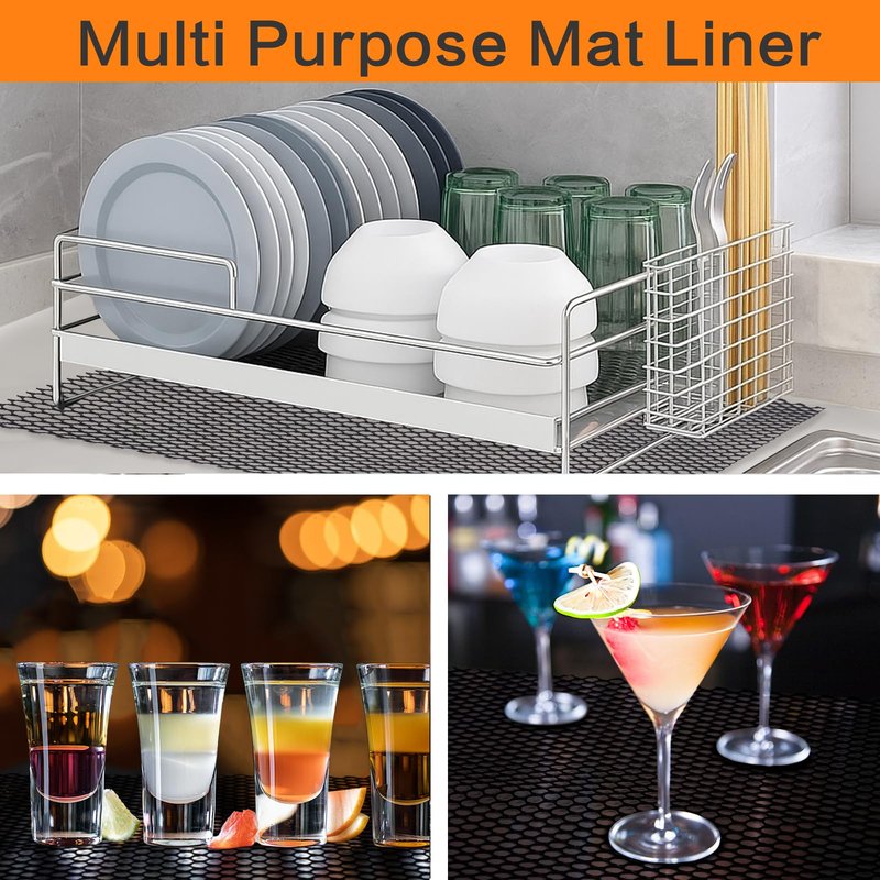Bar Shelf Liner for Countertop, Glass Drying 24 Inch Wide Plastic Mesh Liners Mat, Non Slip Bar Mats Cabinet Liner for Pub Shelves Cupboard, 61X500CM, Black
