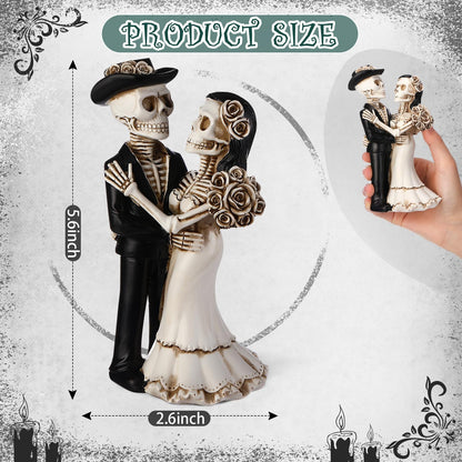 LemonRoad Day-of-the-Dead Couple Skeleton Decor Bride and Groom Skeleton Dia De Los Muertos Figurines Day of the Dead Decorations Halloween Gothic Wedding Cake Topper Decor(Standing)