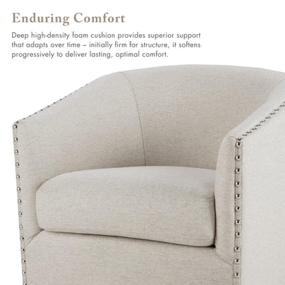 Madison Park Swivel Barrel Accent Chair, Upholstered Curved Back with 7-Inch Thick Woven Cushion, 360° Swivel, Nailhead Trim, Comfy Chair for Living Room, Bedroom, Office, 28" Wide, Neutral, Tyler