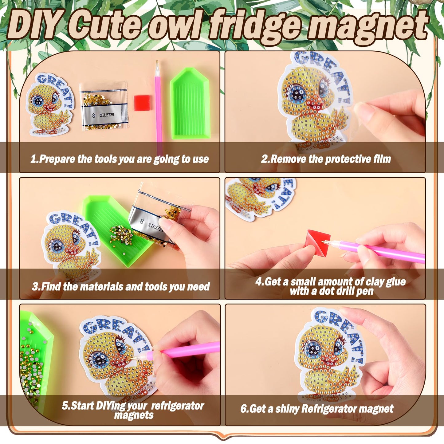Xuhal 30 Pcs Inspirational Diamond Painting Magnets Motivational Animal Diamond Art Magnets Kits for Adults Positive Animal 5d Rhinestone Refrigerator Magnetic Sticker for DIY Craft Fridge Gifts