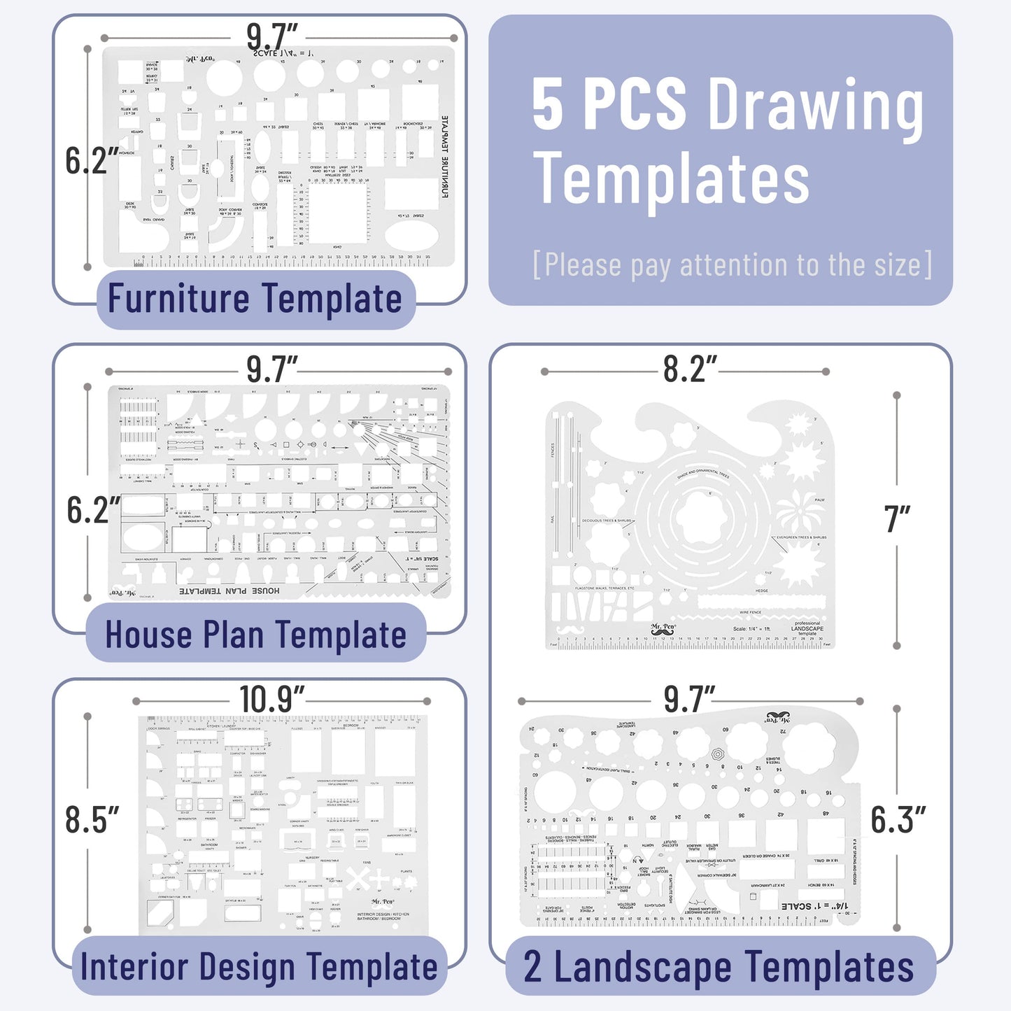 Mr. Pen- Professional Drafting Tools & Geometry Set with Case, 17 pcs, Mechanical Pencil, Fineliners, Scale Metal Ruler, Drawing Templates for Interior Design House Plan, Architect Protractor Set