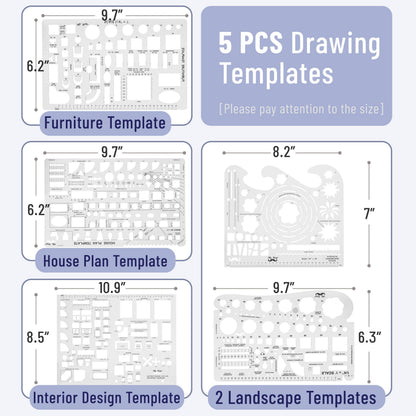 Mr. Pen- Professional Drafting Tools & Geometry Set with Case, 17 pcs, Mechanical Pencil, Fineliners, Scale Metal Ruler, Drawing Templates for Interior Design House Plan, Architect Protractor Set