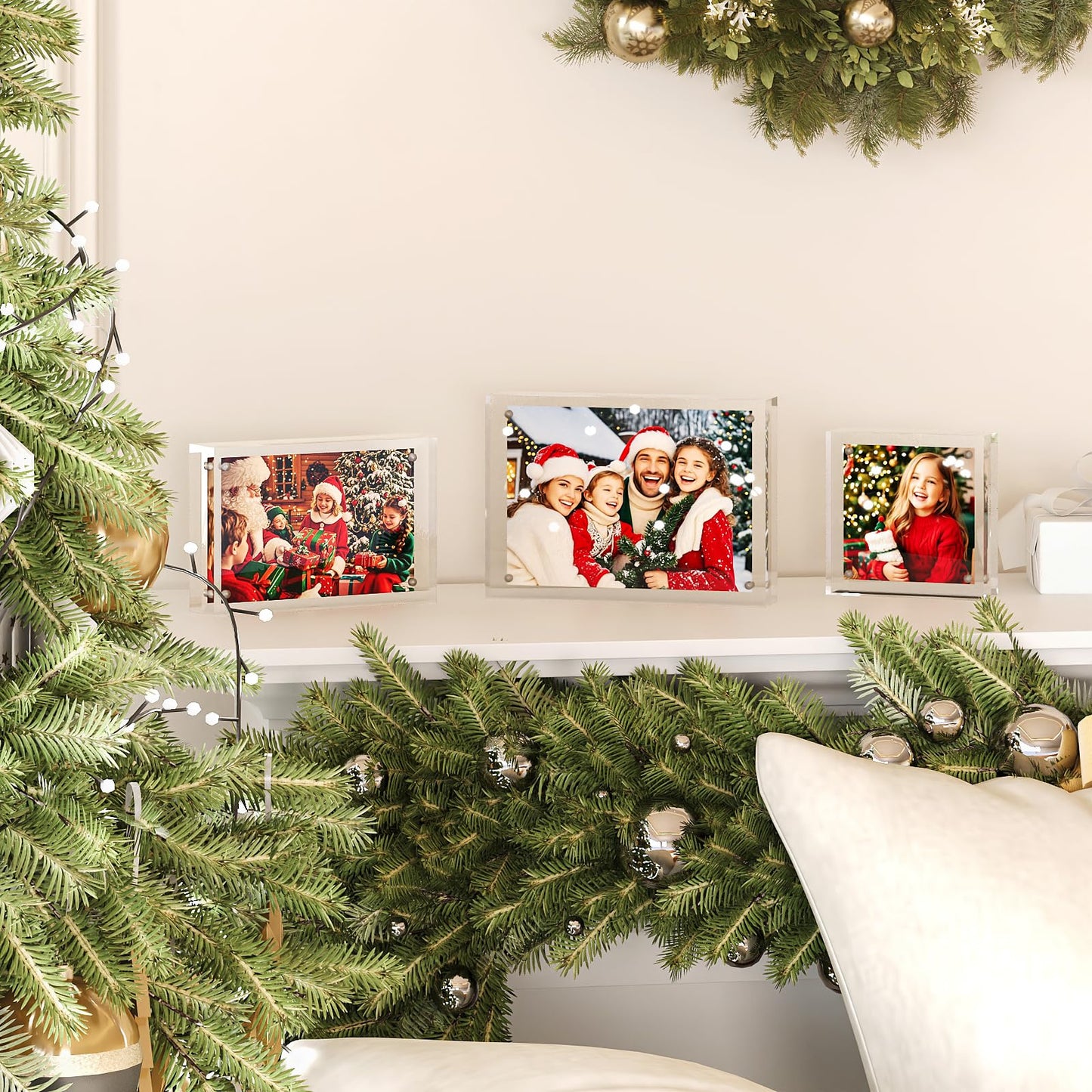 Egofine 5x7 Acrylic Frames 6 Pack, 20mm Thicker Frameless Clear Picture Frames, Double Sided Magnetic Picture Frames, Free Standing Desktop Display