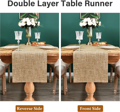 13x72 Inch Farmhouse Rustic Faux Linen Table Runner Neutral Coffee Table Runners Double Layer Reversible Rectangle