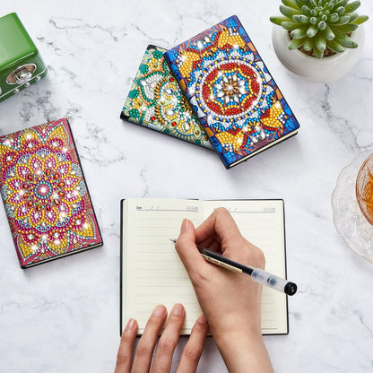 Patelai 4 Pcs Diamond Mandala Flower Notebook Kits 3 x 5 in DIY Mandala Cover Notebook Crystal Journal Sketchbook Notepad for Men Women Birthday Crafts Gift Drawing Painting