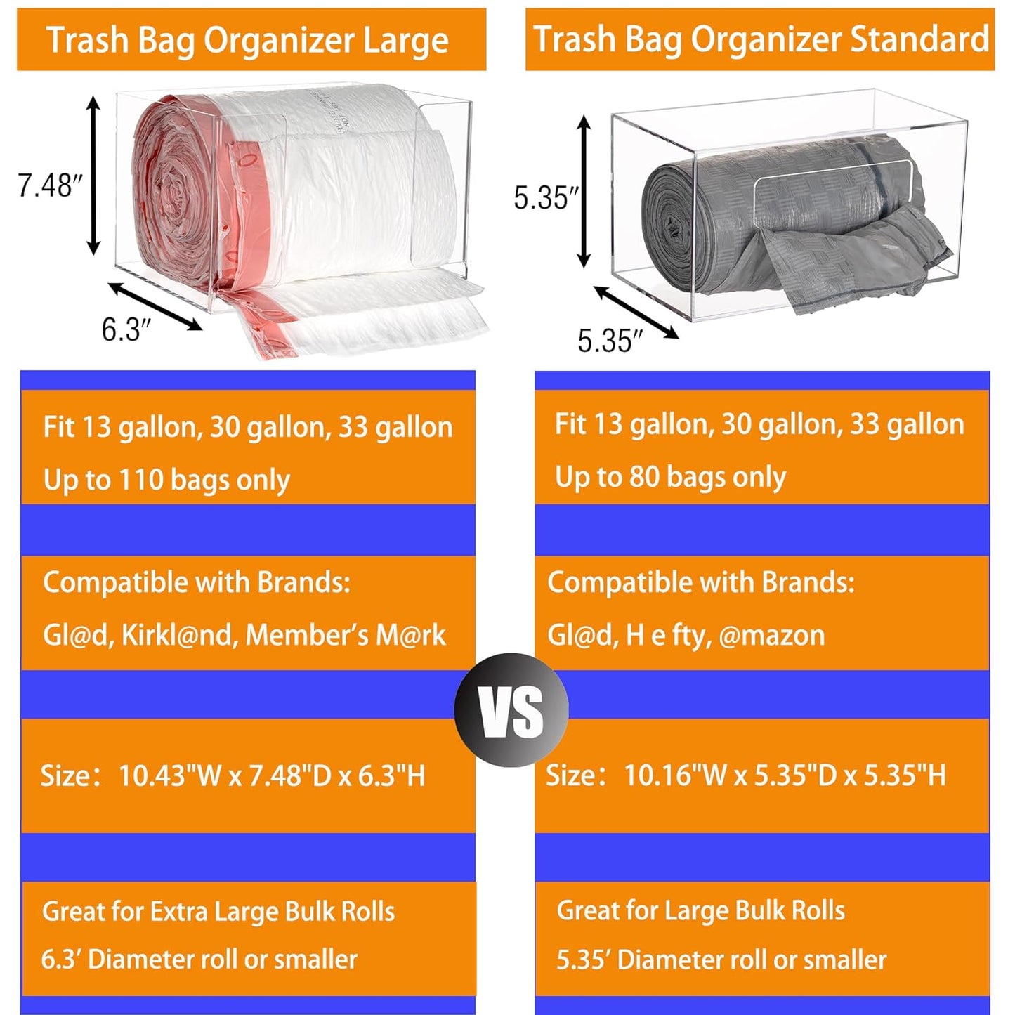 Trash Bag Dispenser Roll Holder, Wall Mount Acrylic Garbage Bag Dispenser Roll Holder for Kitchen Cabinet, Trash Can