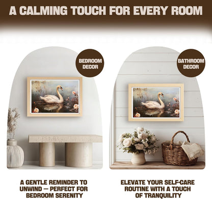 TABINDEX Vintage Framed Wall Art - Rustic Swan Canvas Print for Bedroom & Living Room | 8x12 Inches