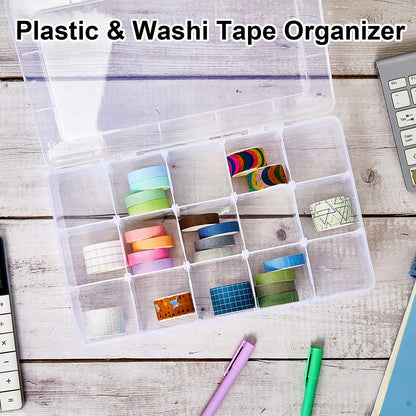 Fuutreo 7 Pack 15 Large Grids Clear Plastic Bead Organizer, Plastic Washi Tape Organizer Clear Craft Box with Removable Divider Compartment Jewelry Box Contains for Jewelry, Beads, DIY Crafts