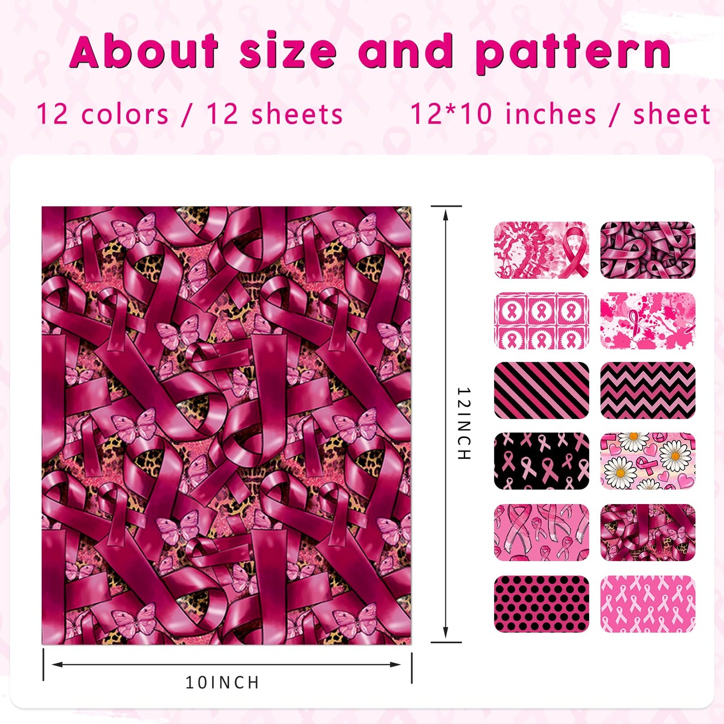 Tintnut Black Pink Ribbon Sublimation Ink Transfer Sheets - 12 Sheets 12"x10"Pink Ribbon Pattern Sublimation Transfer Paper Bundle for DIY Mugs, Tumblers, Key Chain, T-Shirts