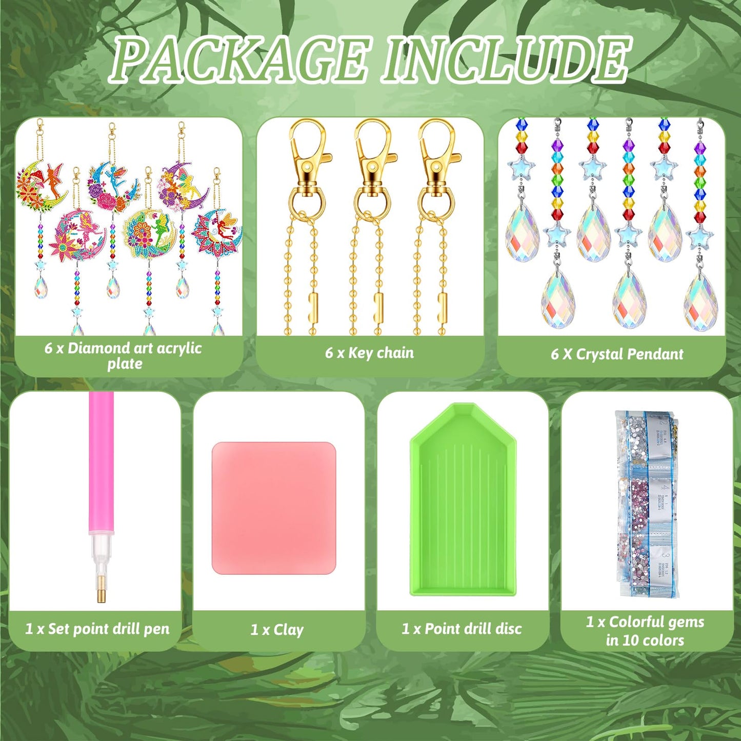 Tradder 6 Pcs Diamond Painting Wind Chimes Spring Diamond Painting Kit Double Sided Elf Ornaments with Crystal Pendant 5D Diamond Art for Spring Home Garden Hanging Ornament