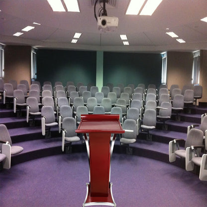Curved Metal Podium, Brown Stand up Church Pulpit, Stainless Steel Conference Lectern for Office Stage Studio