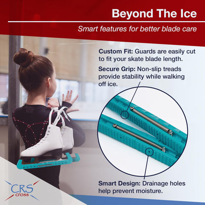 CRS Cross Ice Skate Guards, Soakers and Towel Gift Set. Essential Ice Skating Hard Guard and Soft Skate Blade Cover Accessories for Figure Skating or Hockey (Triple Teal, Large)