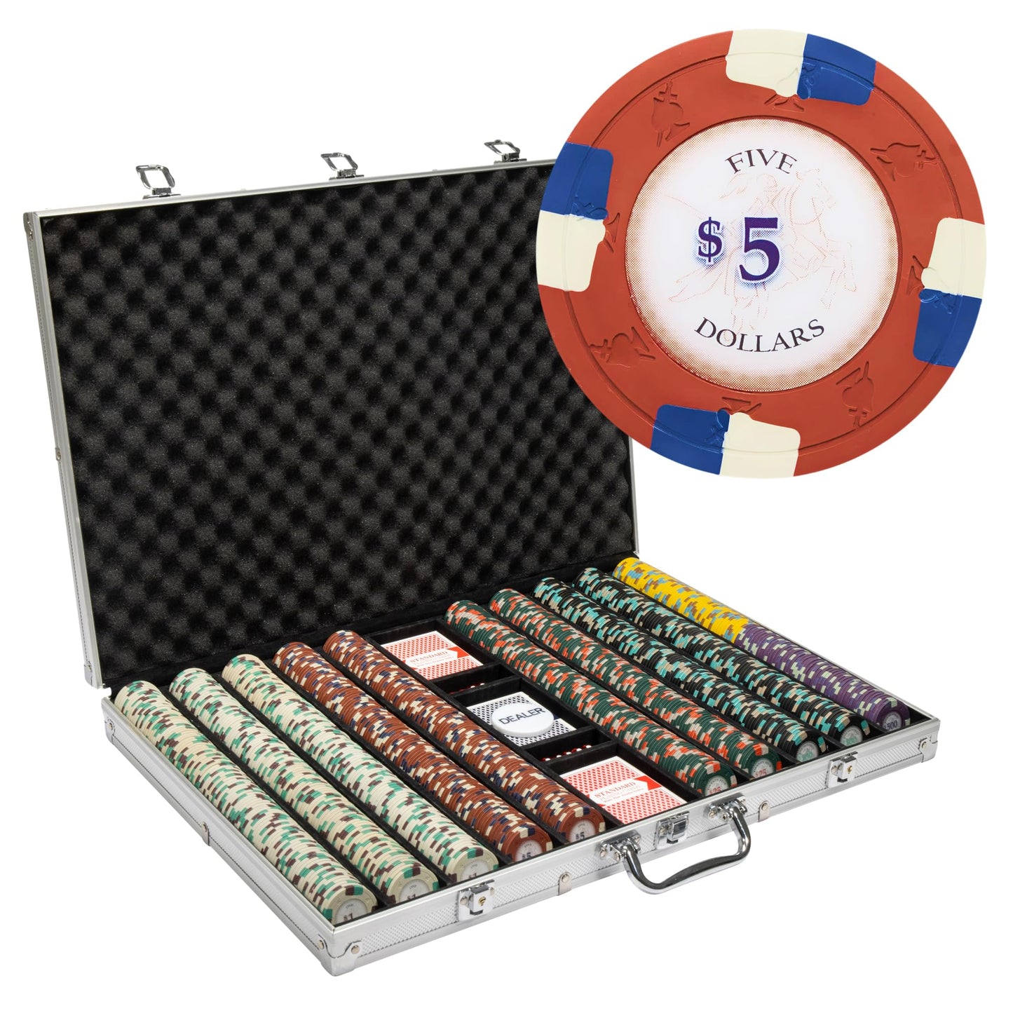 Playzaic 1000-piece Aluminum Poker Knights Poker Chip Case - 13.5-gram Heavy Clay Composite Set - Casino Chips for Texas Holdem, Blackjack - Betting Game Accessories