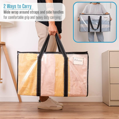 VENO 8 Pack Moving Bags, Heavy Duty Totes with Lids, College Packing Storage Boxes, Extra Large, Sturdy Handles, Zipper