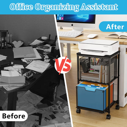 Sbanmao Rolling File Cart with 2 Storage Drawers, Mobile File Cabinet with Wheels, Hanging File Folder Organizer, Under Desk Storage, Printer Stand Utility Cart Filing Cabinet for Home Office,Black