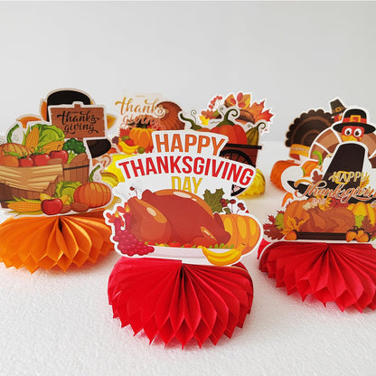 TiAaihion 9pcs Fall Table Decorations, Thanksgiving Honeycomb Centerpieces, Autumn Party Supplies, Pumpkin Sunflower Maple Leaf Decorations for Home Office Fall Party Decor