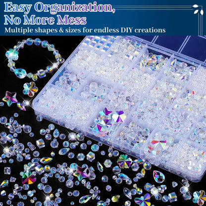 2836 Pcs Glass Beads for Jewelry Making – High Shine, Faceted Cut Design Crystal Beads, Crystal Beads with Loose Beads, DIY Bracelet Necklace Earring Craft Kit with Organizer Box, AB Color