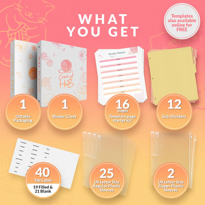 Crochet Planner 3-Ring Binder 8.5x11'', Organize Your Hooks, Yarn & Patterns, Projects Journal Notebook, Complete Log Book Starter Kit & Great Gift Idea