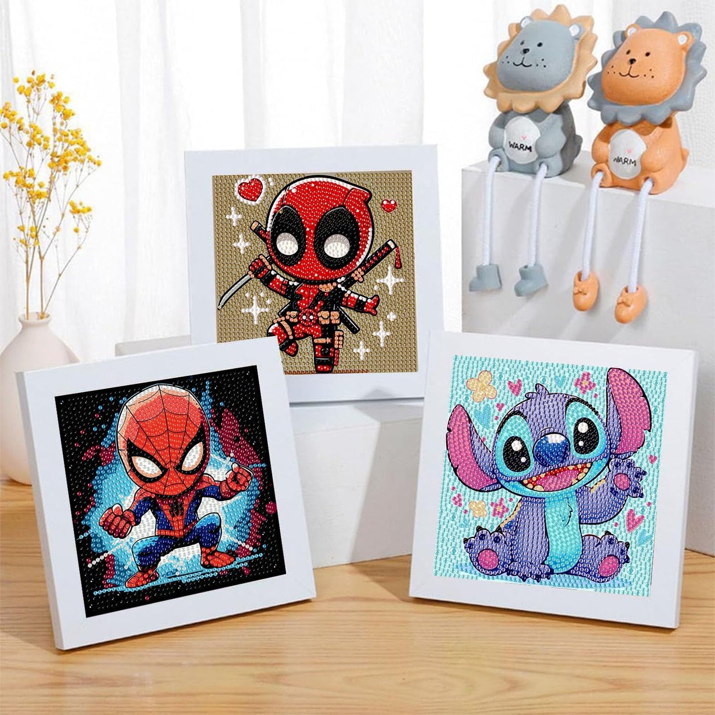 Sretoul 6 Pack Cartoon Diamond Art Kits for Kids- 6 Pack Small Diamond Art Painting, Arts and Crafts for Kids Ages 4-8-12 6X6 Inch