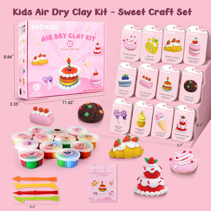 Air Dry Clay Kit for Kids 3-12 - 12 Boxes (48 Total Blocks) Non-Toxic Magic Molding Clay | Dessert-Themed DIY Set - No Baking, Mess-Free - Ideal for Family Time/Birthday Parties & Fine Motor Skills